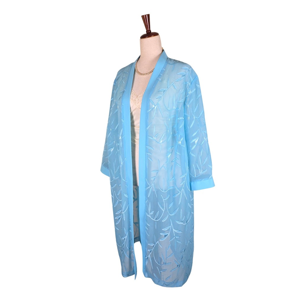 Vintage Sheer Kimono Robe Size XL‎ Aqua Blue 90s Romantic Burnout Floral